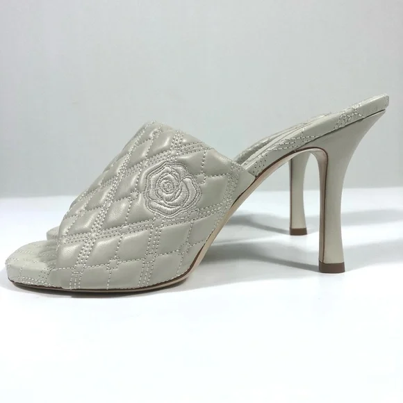 Burberry Leather Quilted Heeled Slide Sandals Plaster 39 9 NEW - Picture 11 of 17